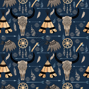 Ongoing | Pre-Order | Aztec Longhorns and Teepees Navy